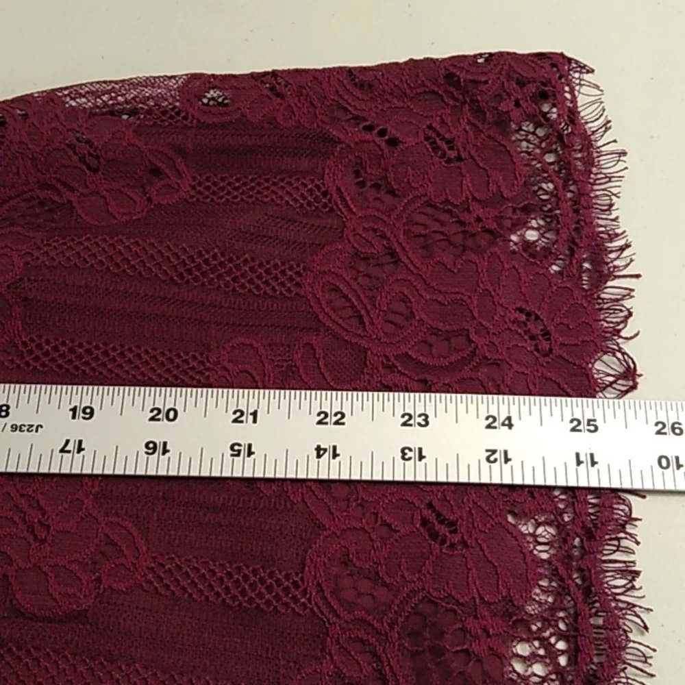 LACE, LINED, KEY HOLE, FEMININE BLOUSE, BURGUNDY TRENDING - Picture 4 of 7